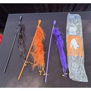 3 Cat Feather Wand Stick Halloween Full Set Toy Interactive Play Toys New!